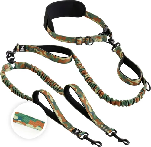 Vista 26 de SparklyPets Correa doble elástica para perro con 2 correas para perros con soporte trasero - Correa doble para perros para razas medianas y medianas
