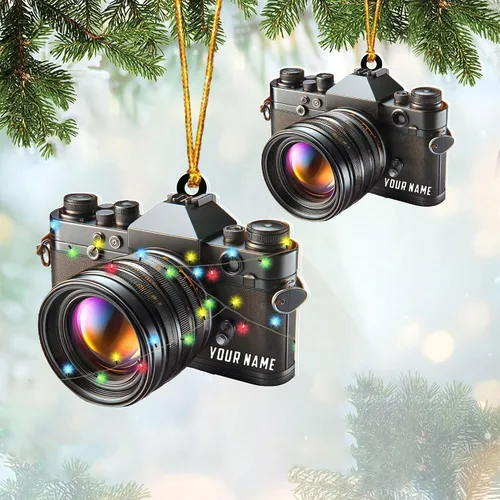 Vista 19 de Adorno personalizado para cámara, adornos de cámara personalizados para árbol de Navidad, cámara de película, adorno de Navidad, adorno