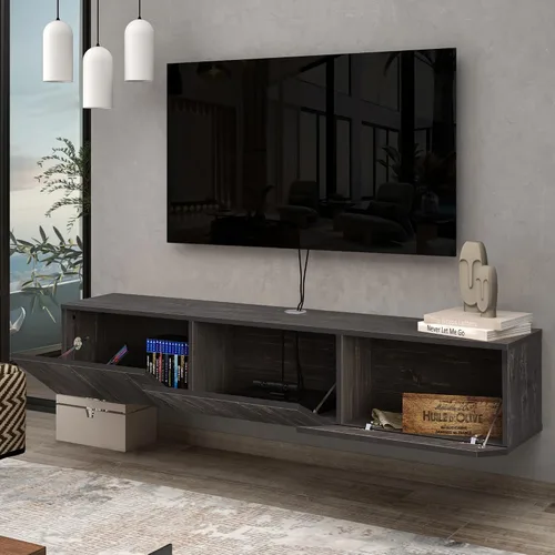 Vista 4 de Atelier Mobili - Soporte de TV flotante negro de 65 pulgadas, centro de entretenimiento flotante para TV de 80 pulgadas, gabinete de TV negro