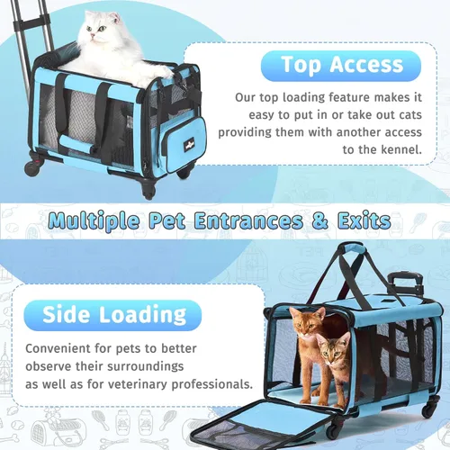 Vista 4 de Paw Ballet Transportador de mascotas con ruedas, jaula duradera para gatos aprobada por aerolíneas, transportador plegable para perros, bolsa