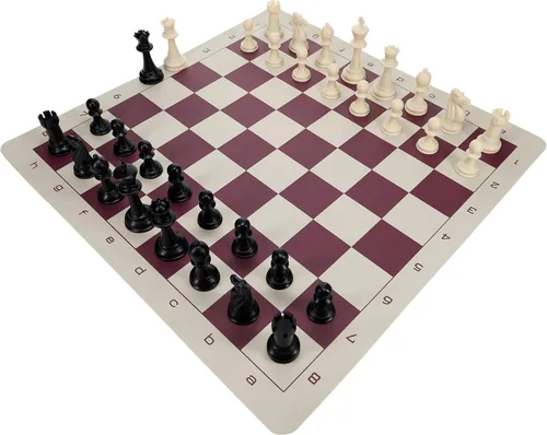 Vista 2 de WE Games Juego de ajedrez para torneos con piezas de ajedrez de plástico y tablero de ajedrez de vinilo azul enrollable de 19.75 pulgadas, juego