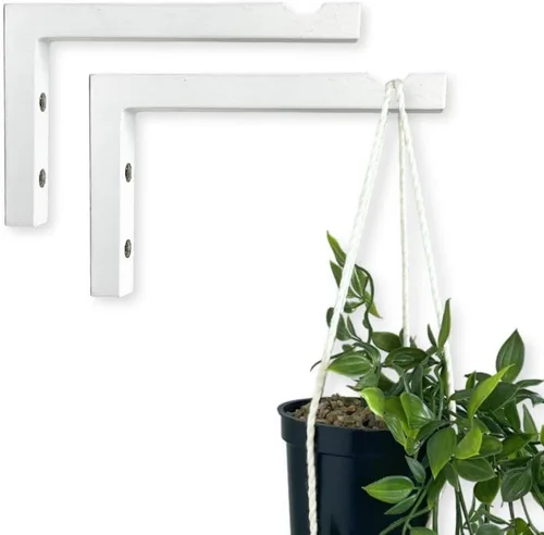 Vista 19 de EvenWood Juego de 2 ganchos para plantas de pared de 6 pulgadas, gancho de madera montado en forma de L, soporte para interiores y exteriores