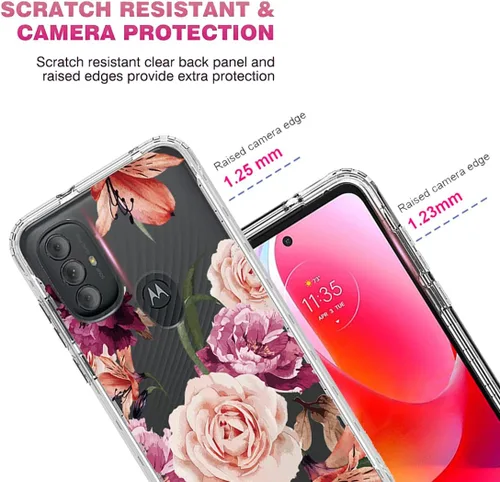 Vista 2 de Funda para Moto G Power 2022, para Motorola G Power 2022 con protector de pantalla de vidrio templado, cubierta de protección floral transparente