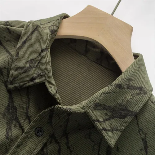 Vista 3 de Camisa de pana para hombre, estilo occidental grande y alto, manga larga, ajustada, con botones