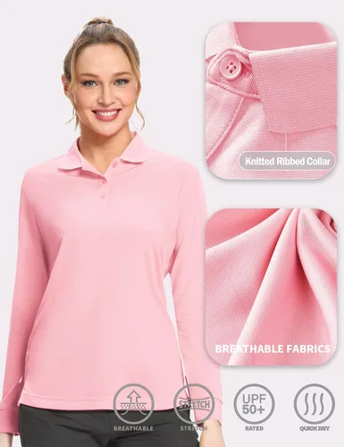 Vista 4 de Hiverlay Polo Shirts for Women Golf Shirts UPF 50 Long Sleeve Shirt Collared