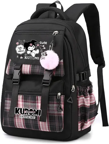 Vista 7 de Roffatide Mochila casual de negocios con estampado de anime, mochila de viaje para senderismo, viajes, 17 pulgadas, negro N (con bonitos colgantes)