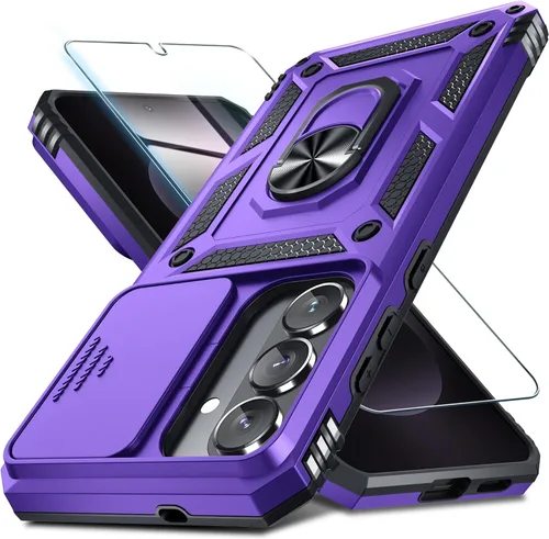 Vista 12 de Janmitta Compatible con Samsung Galaxy S24 FE Funda con Cubierta Deslizante Integrada para Lente de Cámara+Protector de Pantalla+Soporte de Anillo