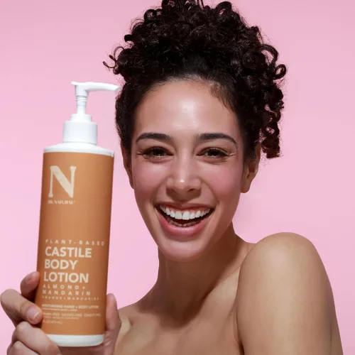 Vista 5 de Dr. Natural Castile Loción corporal - Crema corporal no grasa con manteca de karité - Loción suave y calmante para mujeres y hombres - Almendra