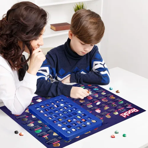 Vista 3 de Colección de rocas 48 piezas, kit de educación de rocas y minerales con piedras preciosas para niños, kit de gemas de geología con ojo de tigre