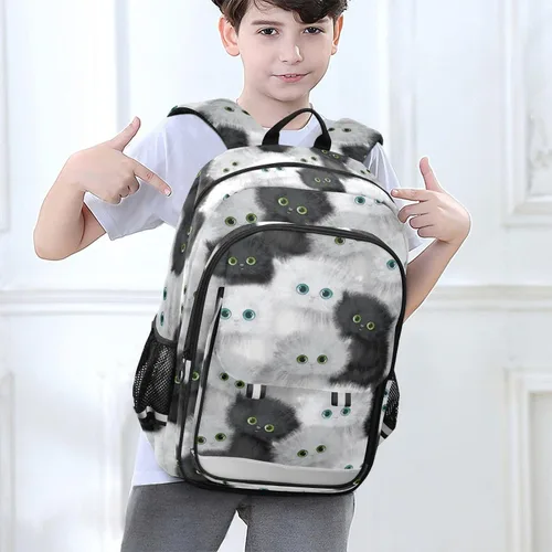 Vista 6 de senya Mochila para niños y niñas, mochila de calavera pirata dorada, mochila para estudiantes, mochila para escuela, primaria, adolescentes, Gato