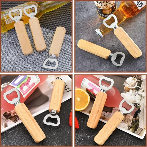 Vista 5 de Abrebotellas de madera, 50 unidades de abrebotellas de madera a granel, abridor de botellas grabable para bricolaje, para regalo, boda, fiesta