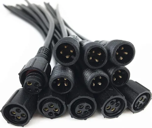 Vista 2 de 6 pares de cables conectores negros de 4 pines, impermeables, macho hembra, tira LED RGB con goma, conector LED RGB, cable conector impermeable LED