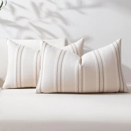 Vista 50 de Hckot Fundas de Almohadas Decorativas 16x16 Juego de 2 Fundas de Almohadas a Rayas de Lino Texturizado Almohadas Decorativas Fundas de Cojines