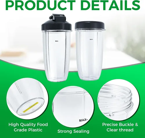 Vista 24 de Vasos de licuadora de repuesto para licuadora Nutribullet de 18 onzas con tapa, compatible con Nutribullet 600 W 900 W licuadora exprimidor