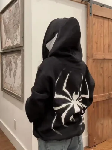Vista 5 de Obenie Y2k Spider Print Hoodies Hip Hop Zipper Long Sleeve Jacket Coats Harajuku Casual Loose Hooded Sweatshirt