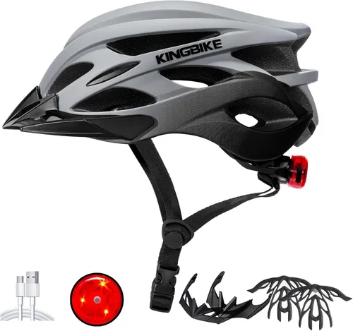 Vista 14 de KINGBIKE - Casco de bicicleta para adultos, hombres, mujeres y jóvenes, para ciclismo en carretera y montaña, con luz recargable por USB