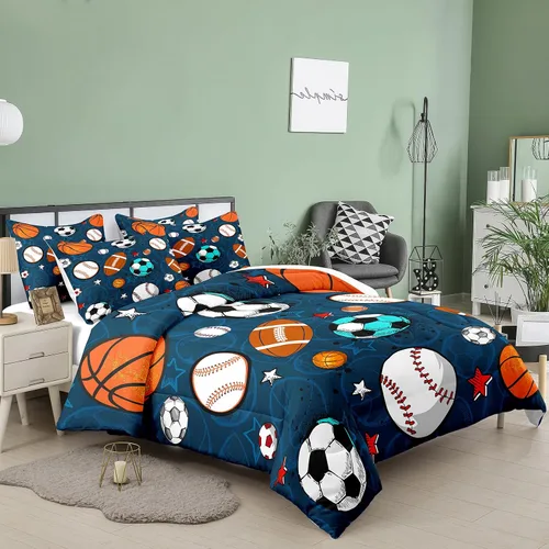 Vista 3 de Tailor Shop - Juegos de edredón deportivos para niños, tamaño completo, ropa de cama deportiva para niños, adolescentes, fútbol, baloncesto