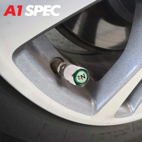 Vista 2 de N2 - Juego de tapas de válvula de nitrógeno TPMS de aluminio cromado y plateado, resistentes a la corrosión, cubiertas universales para autos