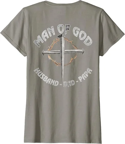 Vista 13 de Man of God Husband Dad Papa Christian Fathers Day (On Back) T-Shirt Asphalt Grey