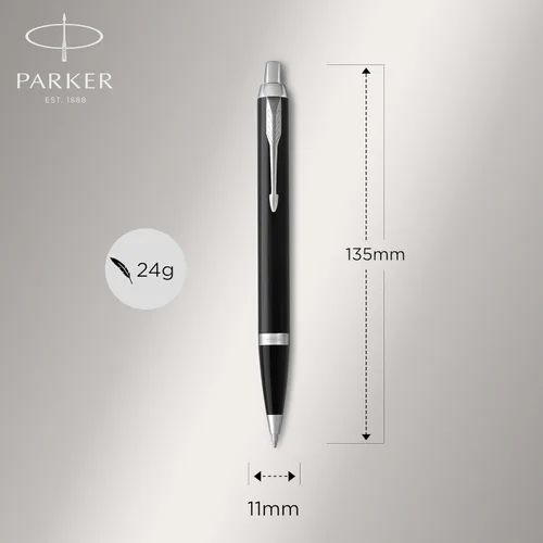 Vista 3 de Parker IM Duo Set de regalo con bolígrafo y estilográfica, negro brillante con detalles cromado, recarga y cartucho de tinta azul, caja de regalo