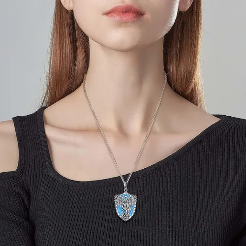 Vista 4 de AEONSLOVE 925 Sterling Silver Saint BenedictSt MichaelCaravaca Cross Necklace Religious Gifts Gifts for Women Men Tee - 24 Inches Stainless Chain
