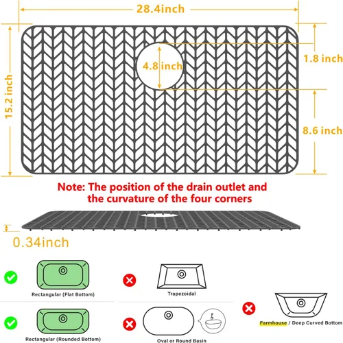 Vista 17 de Protectores de fregadero de cocina de 12 x 11 y 13 x 11 pulgadas, protectores de silicona para fregadero de cocina para la parte inferior del Gris