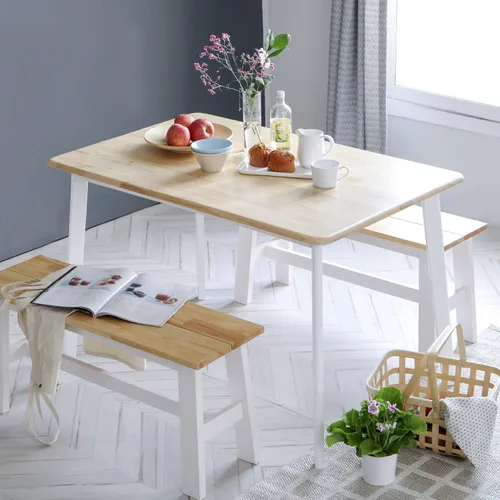 Vista 10 de Canberra - Mesa de comedor cuadrada de madera de 28.3 pulgadas/mesa de cocina moderna de roble malayo de mediados de siglo (roble natural)