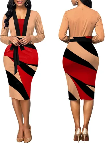 Vista 4 de Vestidos de lápiz de oficina para mujer, vestidos de iglesia, elegante, ajustado, vestido casual