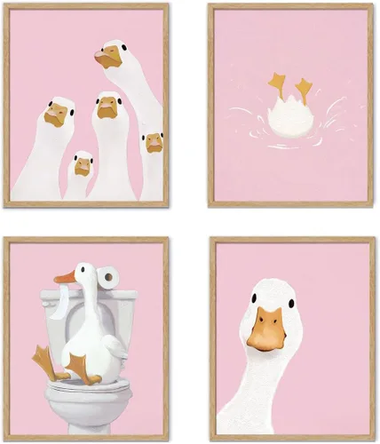 Vista 15 de YZSLA Impresiones divertidas de arte de pared de baño 8x10 Pulgadas sin marco, impresiones de póster de pato retro colorido, decoraciones divertidas