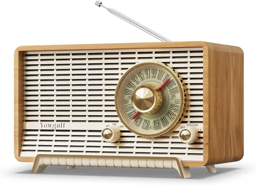 Vista 7 de YOWGUIF - Radio AM FM clásica retro de madera para mesa, altavoces Bluetooth, radios enchufables de pared con perilla giratoria, ideal para el hogar