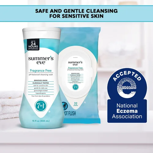 Vista 3 de Summer's Eve Lavado femenino sin fragancia para todo el cuerpo, gel corporal suave con pH balanceado para mujeres, elimina el olor vaginal, 15 onzas