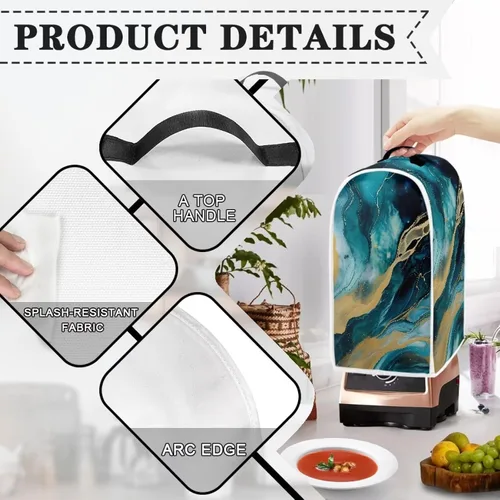 Vista 4 de Fundas para batidora para cocina, cubierta de procesador de alimentos de mármol azul con mango duradero, cubiertas antipolvo para electrodomésticos