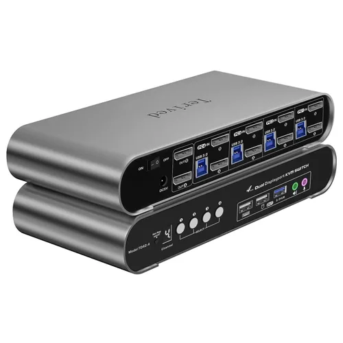 Vista 8 de interruptor KVM automático de 2 puertos DP USB 3.0 para dos computadoras y 1 monitor DisplayPort, 8K@30Hz 4K@144Hz, interruptor con tecla de acceso