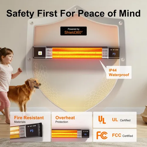 Vista 5 de Uthfy - Calentadores de patio montados en la pared para uso al aire libre, calentadores de 1500 W para patio con control remoto, temporizador