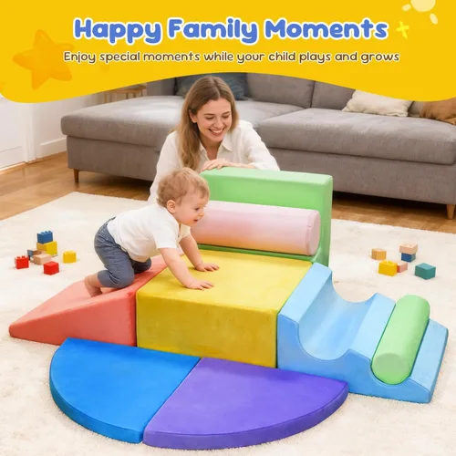 Vista 8 de Teckid Juguetes de escalada para niños pequeños, juego de 8 piezas de bloques de espuma suave para interiores, gateo seguro, escalada