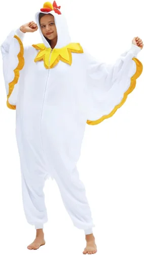 Vista 3 de vavalad Adult White Chicken Onesie Animal Pajama Halloween Costume Chicken Cosplay Sleepwear Thanksgiving Christmas Men Women