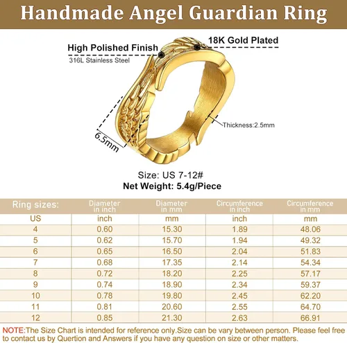 Vista 7 de Bestyle Anillos de ala de ángel antiguos para mujeres y hombres, anillos de banda de plumas de guardián, anillos de promesa de pareja para amantes