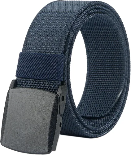 Vista 9 de LionVII Cinturón para hombre, cinturón casual de nailon con hebilla de plástico transpirable para viajes de trabajo, fácil de recortar
