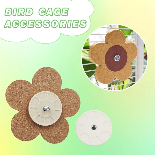 Vista 4 de Juguetes para pájaros, juguete giratorio de corcho para masticar con 2 piezas de repuesto para jaulas, juguetes de periquitos, accesorios de jaula