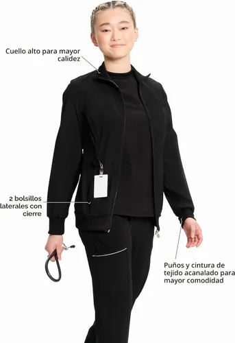 Vista 4 de Cherokee Infinity - Chaqueta médica para mujer, con cremallera frontal Negro