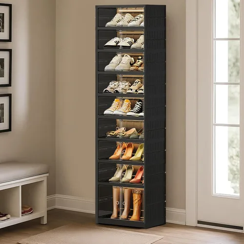 Vista 11 de SYNCVIBE Zapatero plegable de 6 niveles con estante de plástico, 12 pares de contenedores de almacenamiento de zapatos colapsables, grandes cajas