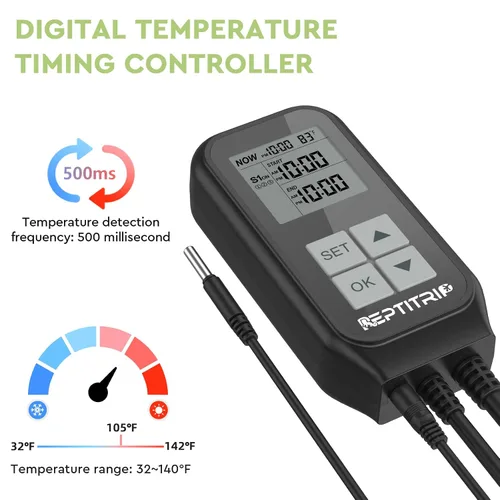Vista 6 de REPTITRIP Termostato de reptil, temporizador de luz para control de temperatura y iluminación, termostato temporizador día-noche con termómetro