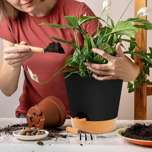 Vista 7 de GARDIFE Macetas de 10/9/8 pulgadas para plantas de interior, macetas auto-regantes, macetas de riego automático, macetas de flores, negras