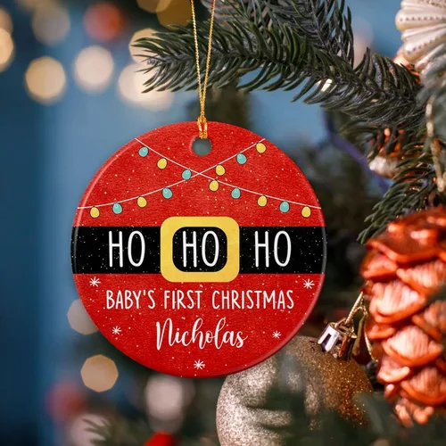 Vista 4 de Ho - Adorno de Navidad para bebé, adorno personalizado de cerámica de Navidad de Papá Noel, el primero para el árbol de Navidad, regalos de bebé