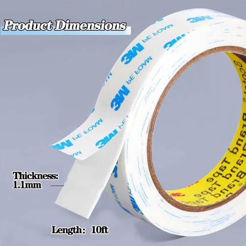 Vista 3 de Cinta de doble cara resistente, tiras para colgar cuadros de 3/4 pulgadas x 10 pies para carteles, cinta de espuma extraíble, impermeable, sin daños
