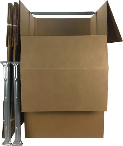 Vista 4 de Amazon Basics Cajas de mudanza para ropa de armario con barra, 20 x 20 x 34 pulgadas, paquete de 3 Con barra de suspensión, para empacar ropa
