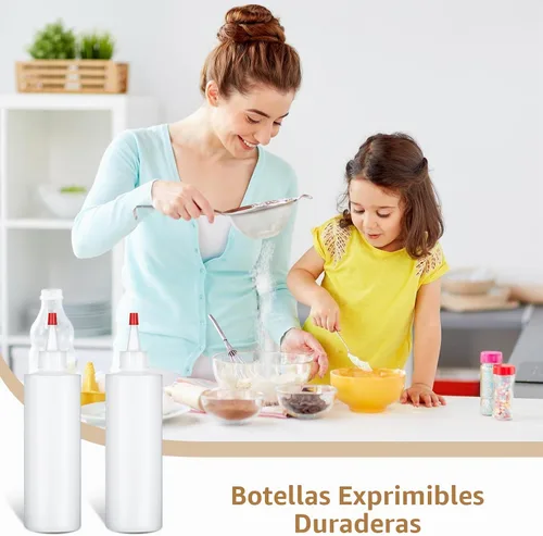 Vista 6 de Jinei - Paquete de 60 botellas de plástico exprimibles de 8 onzas, color rojo