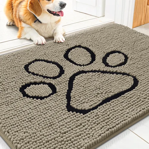 Vista 112 de Smiry Tapete para puerta de perro para patas fangosas, absorbente y Gris y negro