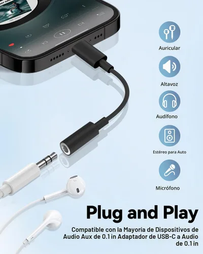 Vista 2 de Seulliya Adaptador USB C a conector de auriculares de 0.138 in para iPhone 15/16 Pro/Max, adaptador DAC de audio de alta resolución, convertidor