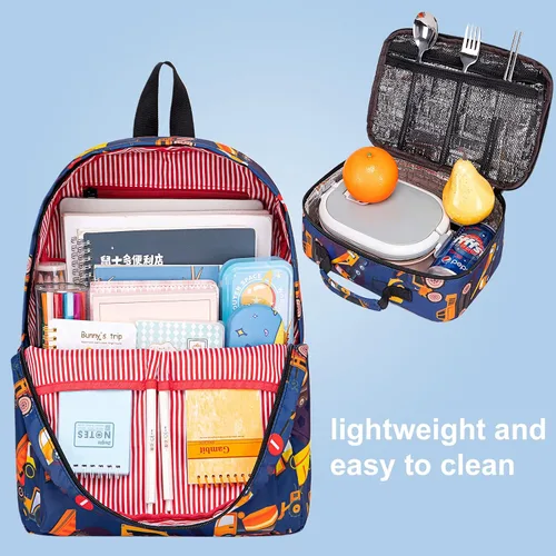 Vista 7 de Mochila escolar para niños con lonchera para niños, jardín de infantes, mochila escolar para preescolar y jardín de infantes, Tractor Azul Marino